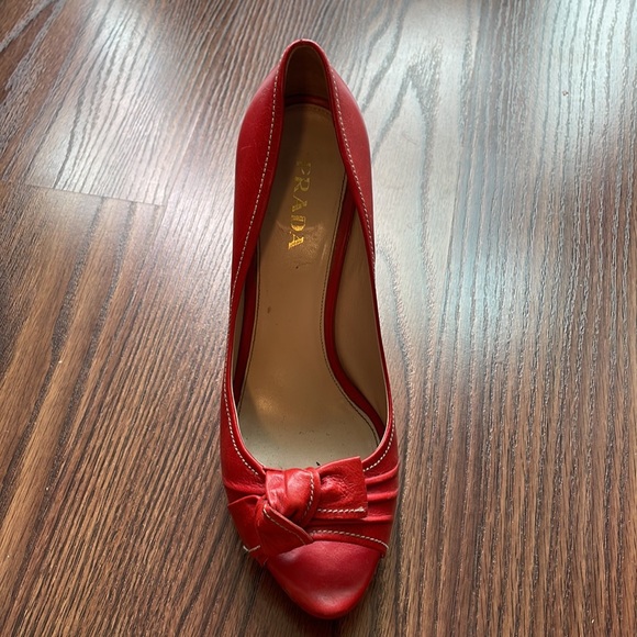 Bright Red Prada Peep-Toe Heels - Picture 8 of 9